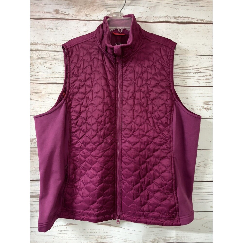 L.L.Bean Vest Womens 3X Burgundy Quilted Softshell Full Zip Pockets Lightweight